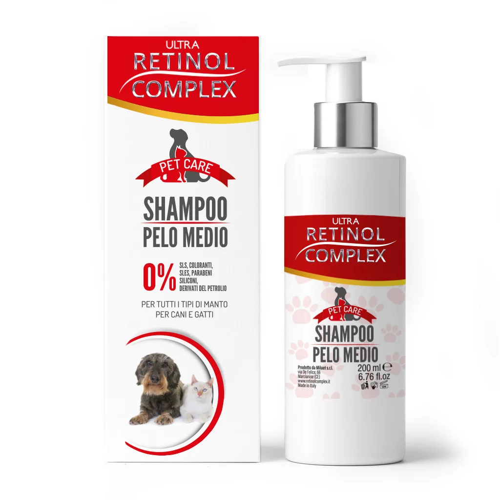 Champú para mascotas de pelo medio 200 ml – Complejo de Retinol
