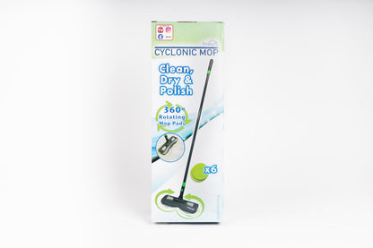 Mopa giratoria 360° que limpia, seca y pule en un solo paso.