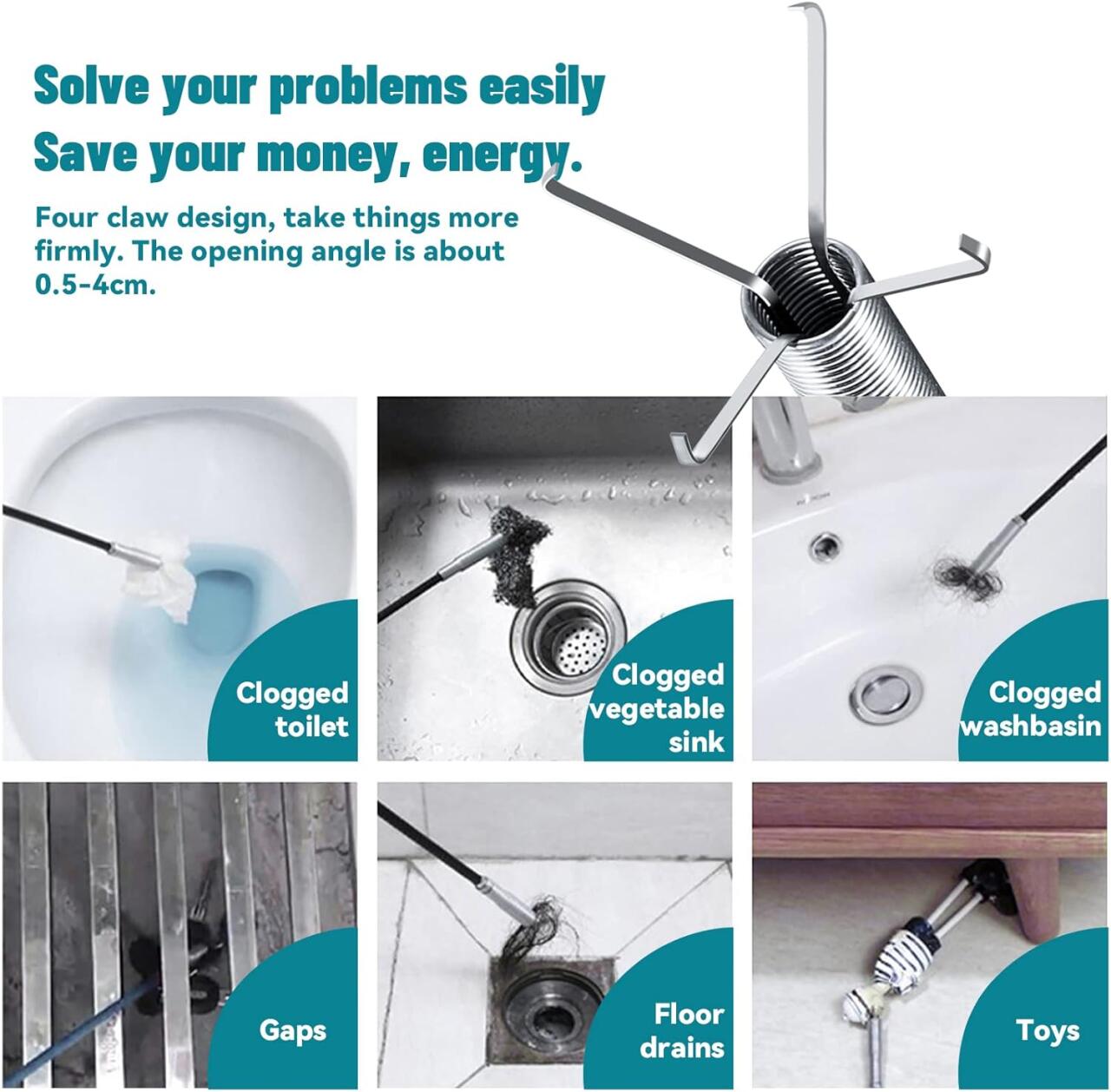 Limpiador de desagües con garras