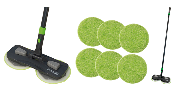Mopa giratoria 360° que limpia, seca y pule en un solo paso.