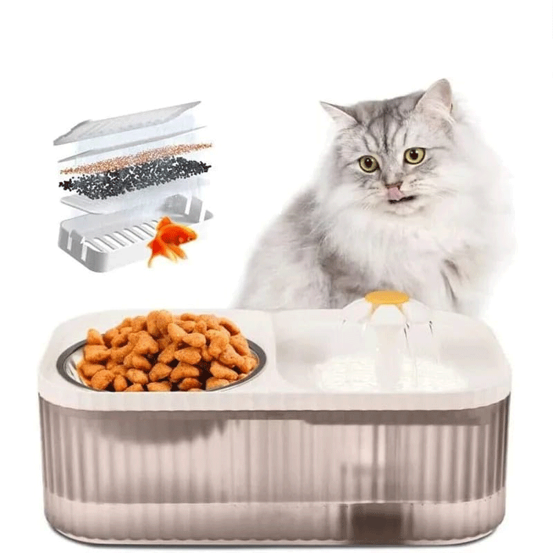 Comedero y bebedero para mascotas con fuente.